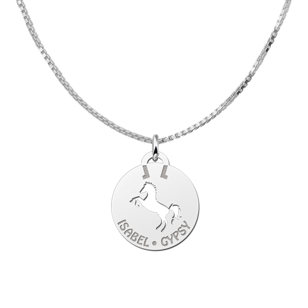 Silver pet namependant round horse