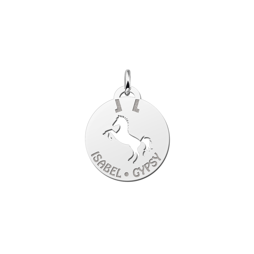 Silver pet namependant round horse