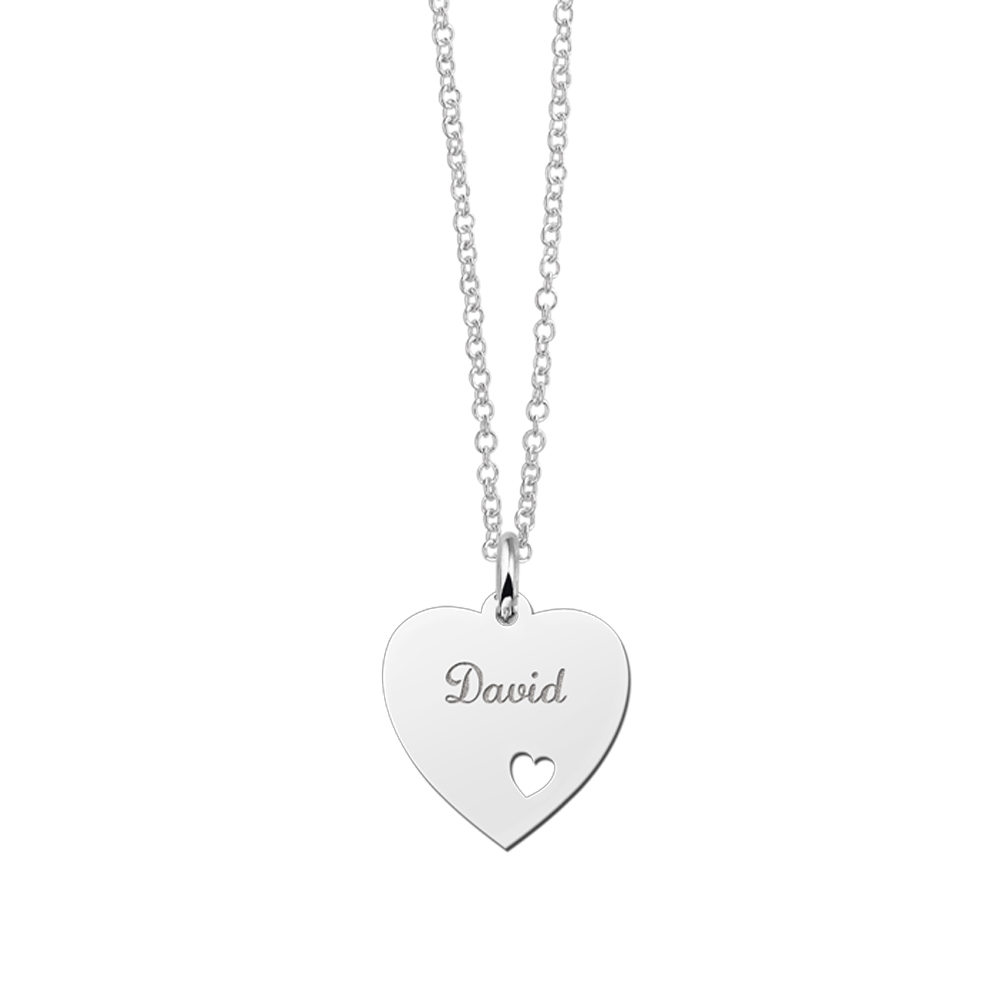 Silver engraved heart nametag heart