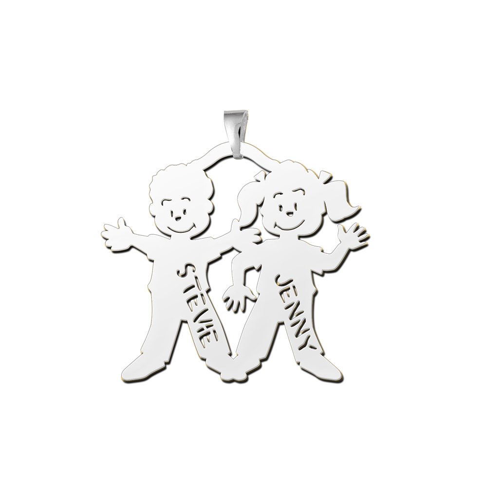 Silver mothers pendant boy-girl