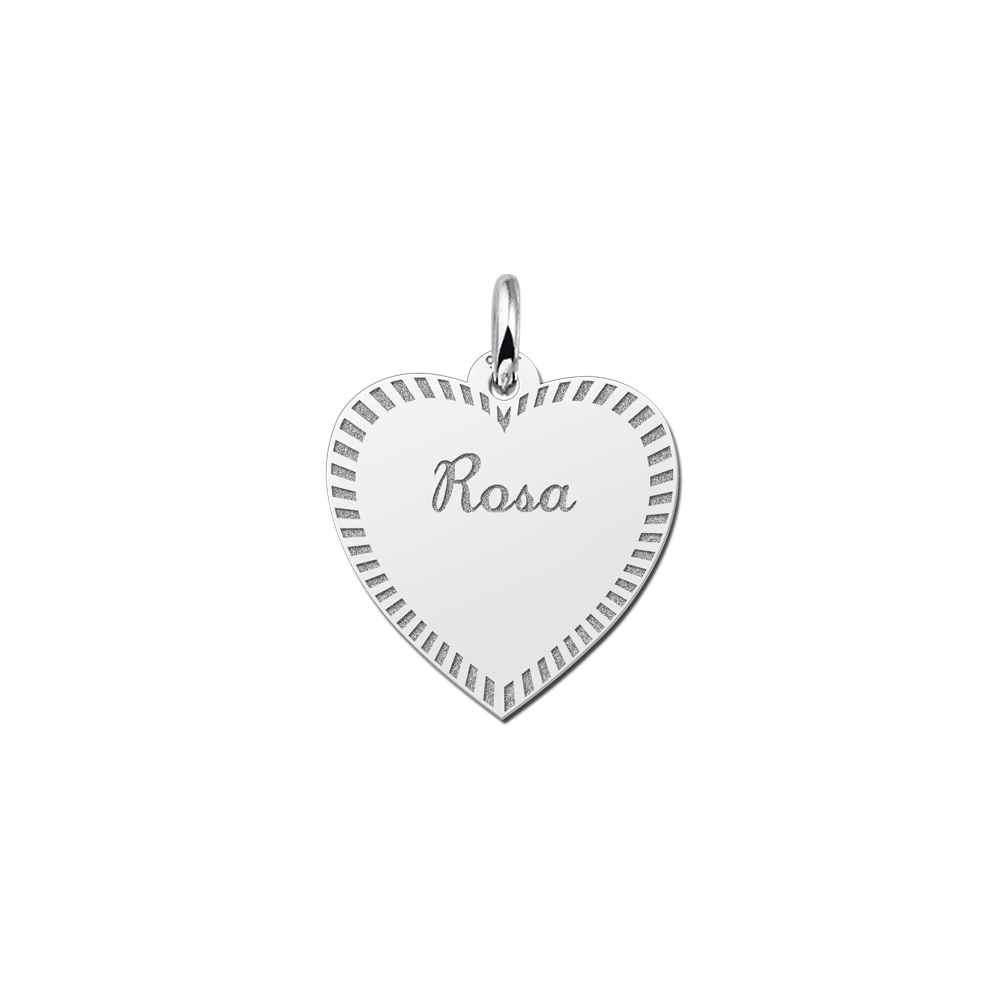 Silver engraved heart nametag design