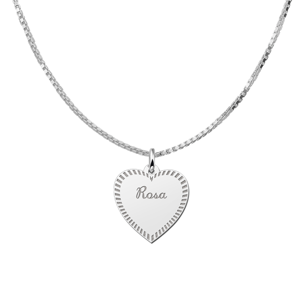 Silver engraved heart nametag design