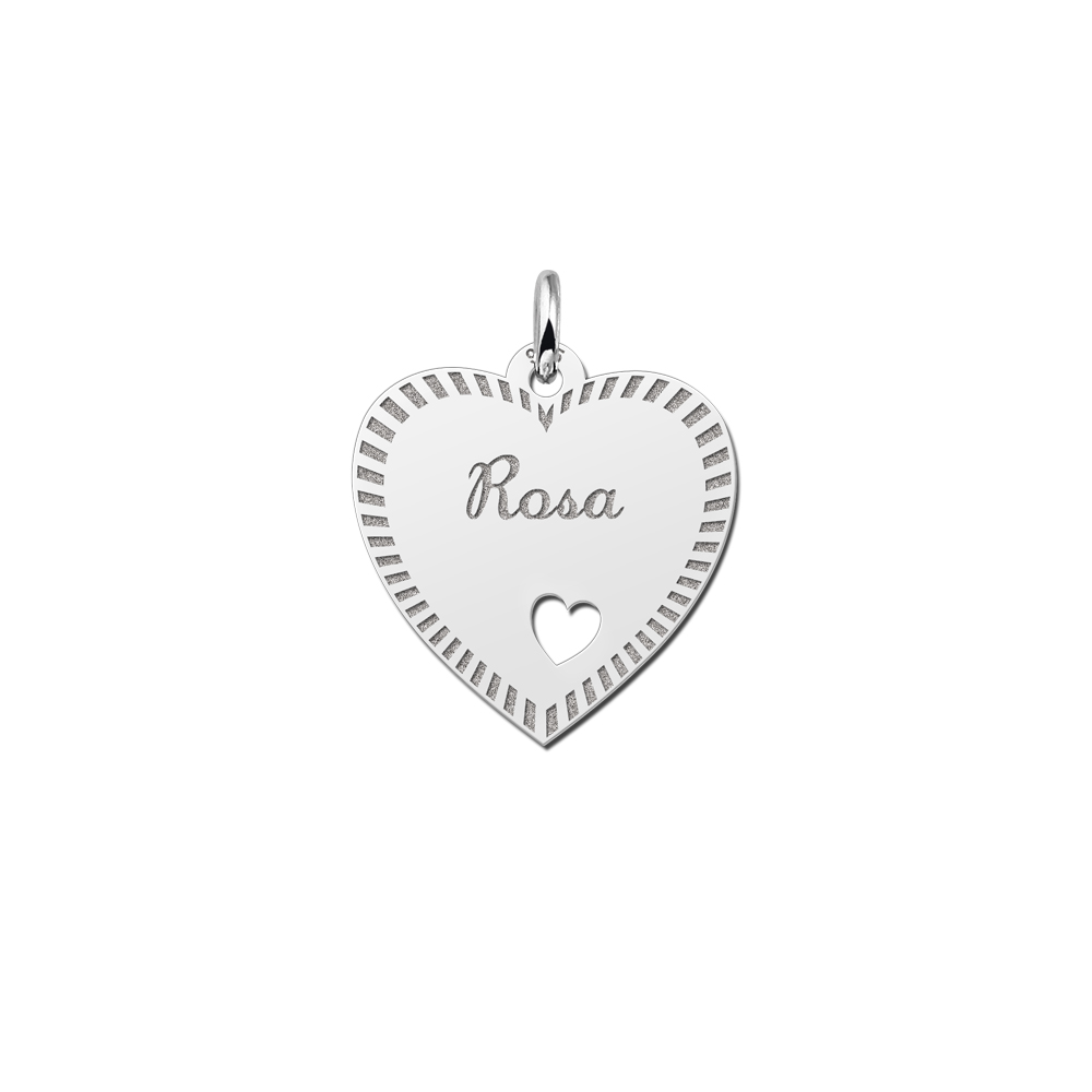 Silver engraved heart nametag design heart