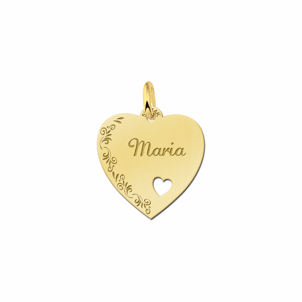 Silver engraved heart nametag flower design heart