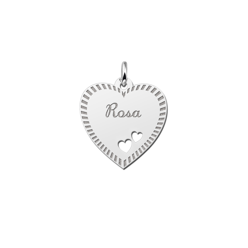Silver engraved heart nametag design hearts