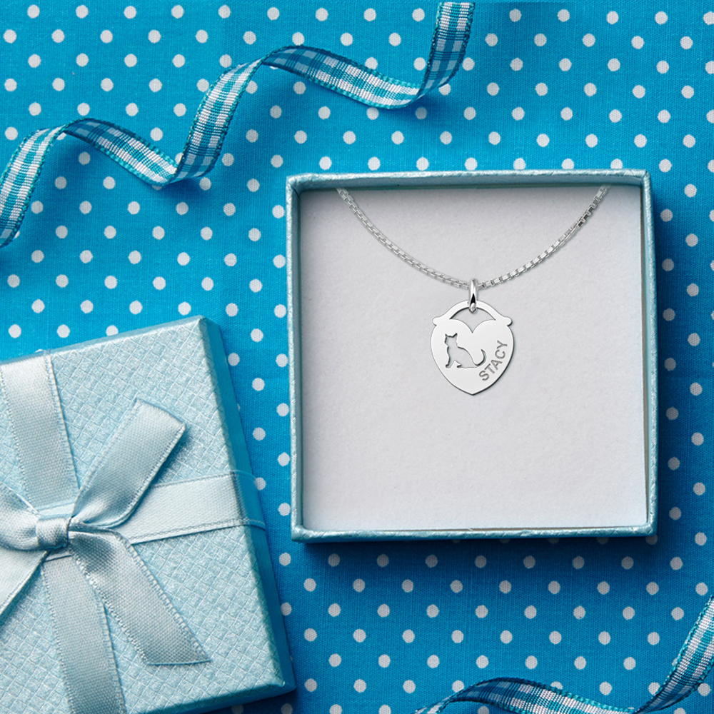 Silver pet namependant heart cat Silver pet namependant heart cat
