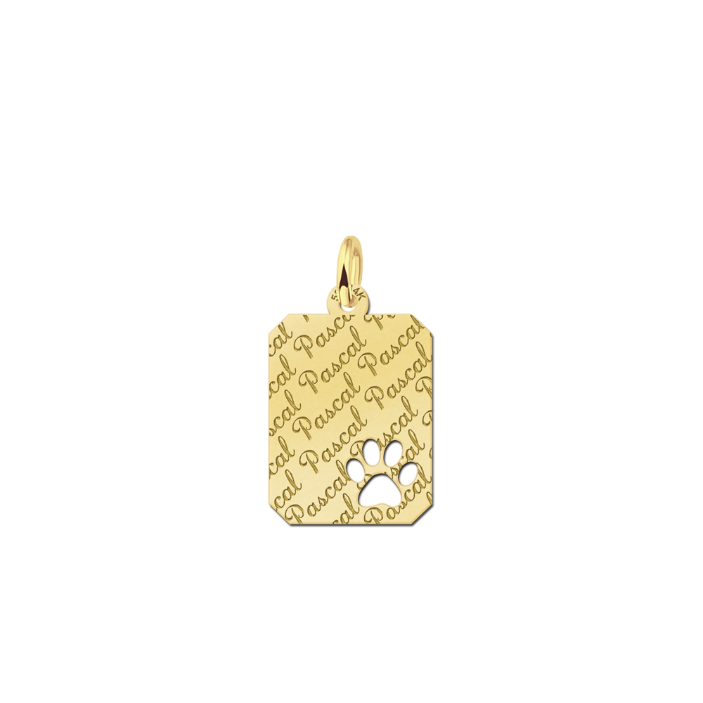 Silver engraved kids rectangle nametag repeat paw