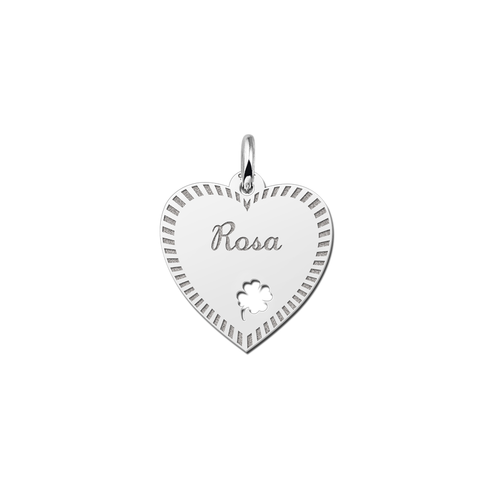 Silver Engraved Heart Nametag Design 4leafclover