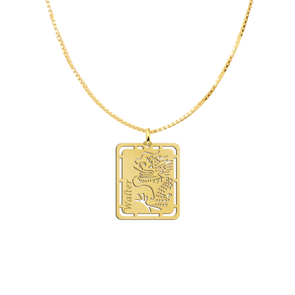 Gold pendant with dragon and name engraving
