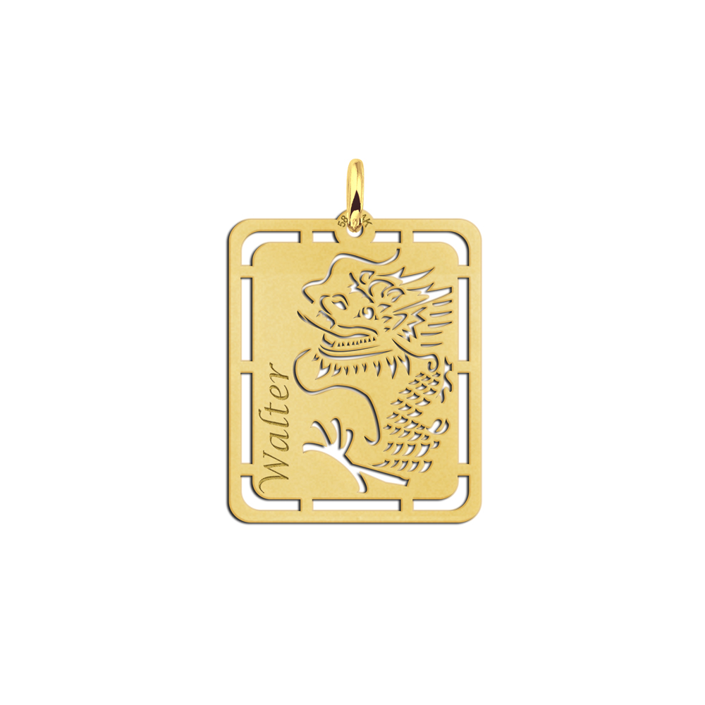 Gold pendant with dragon and name engraving