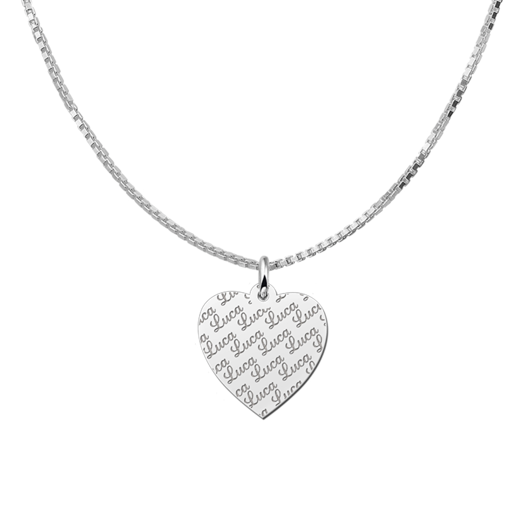 Silver  heart nametag repeat engraving