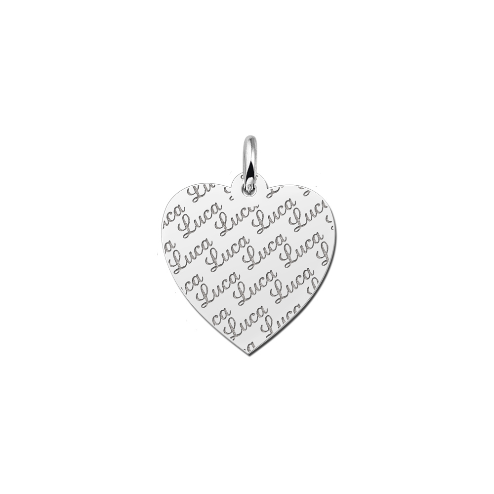 Silver  heart nametag repeat engraving