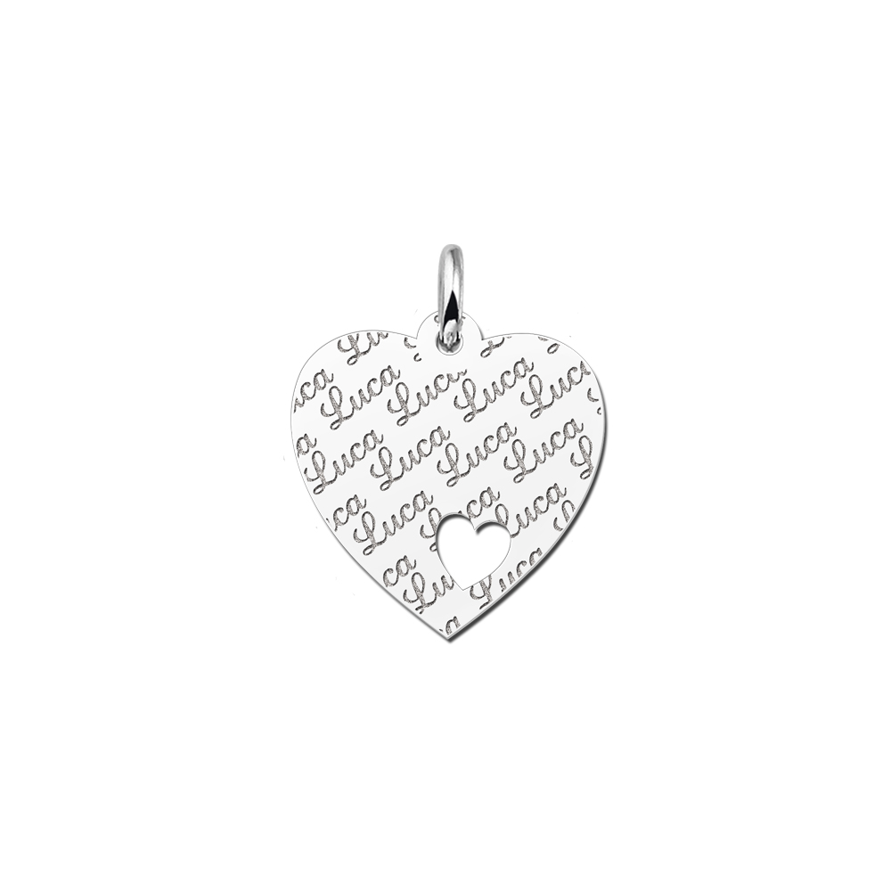 Silver  heart nametag repeat engraving heart