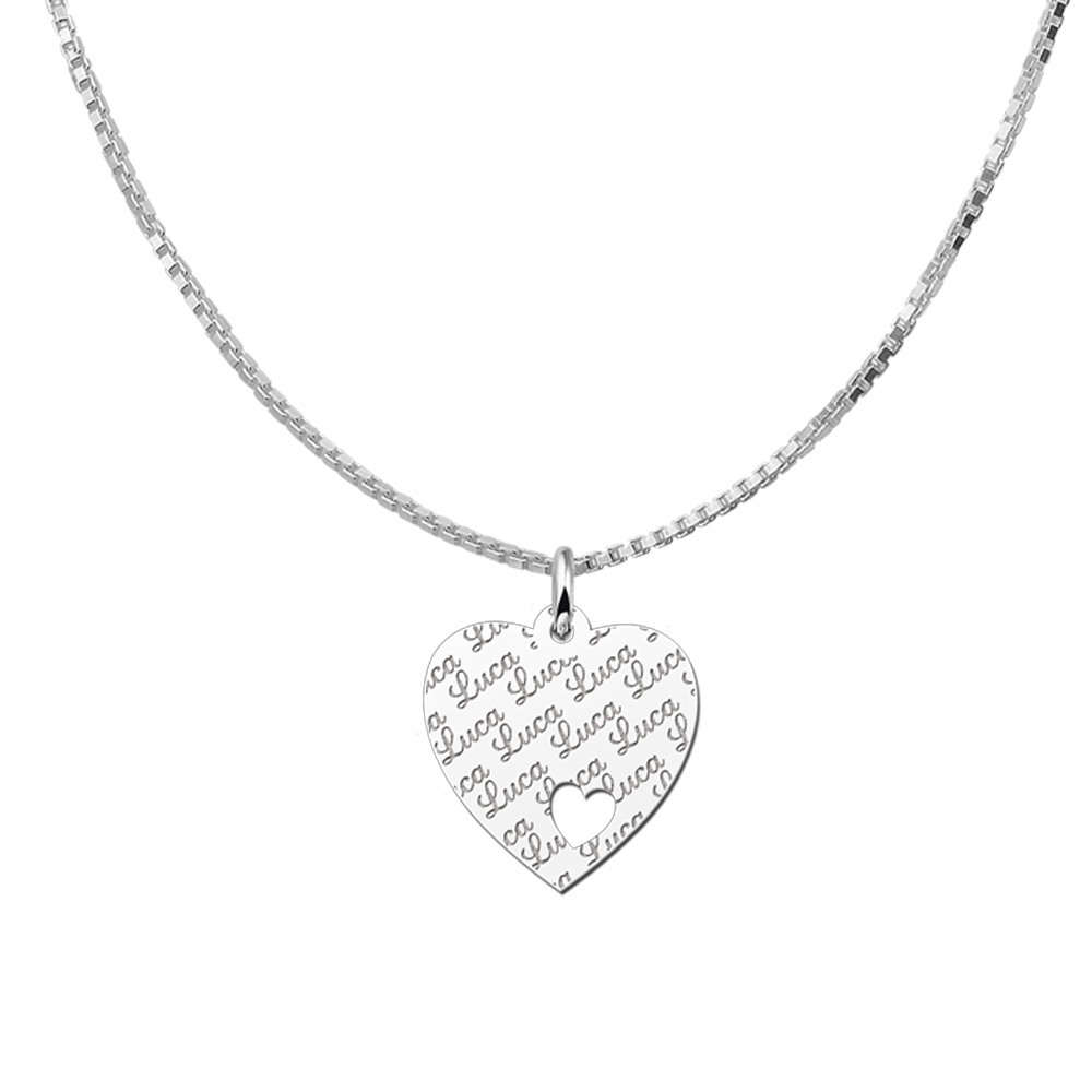 Silver  heart nametag repeat engraving heart