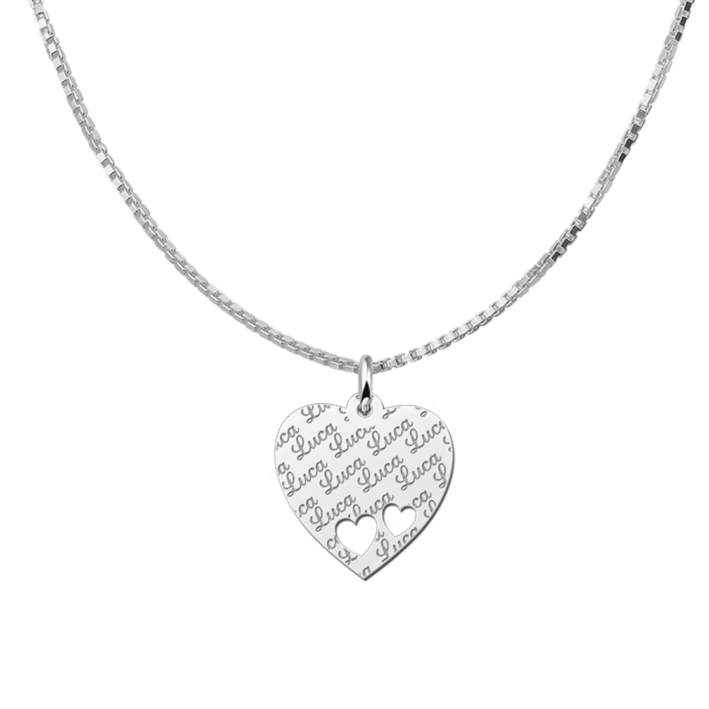 Silver  heart nametag repeat engraving hearts