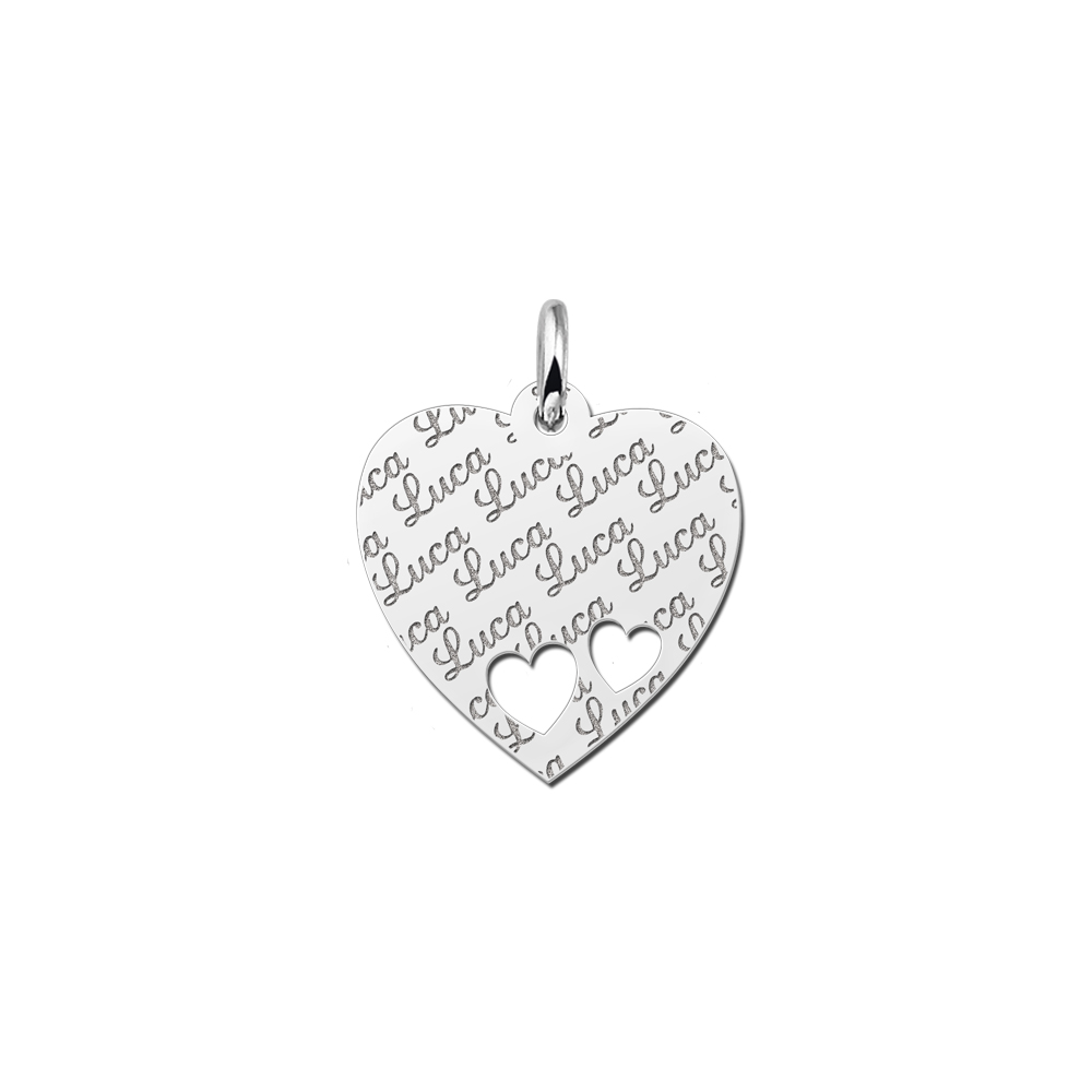 Silver  heart nametag repeat engraving hearts