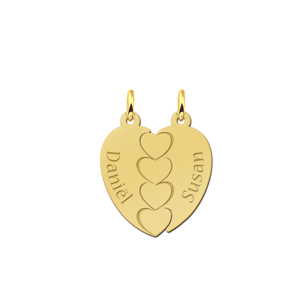 Gold plated breakable heart pendant with names