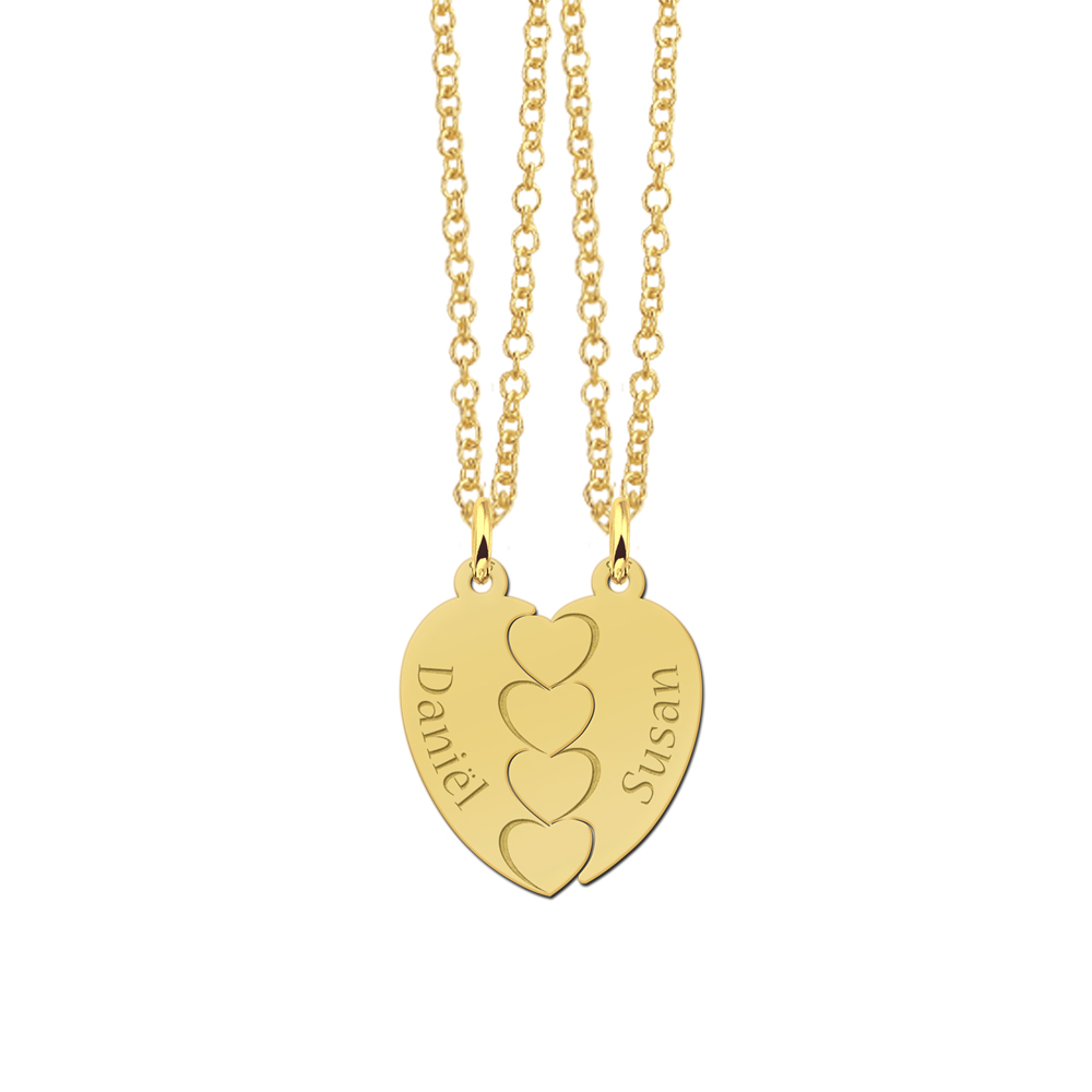 Gold plated breakable heart pendant with names