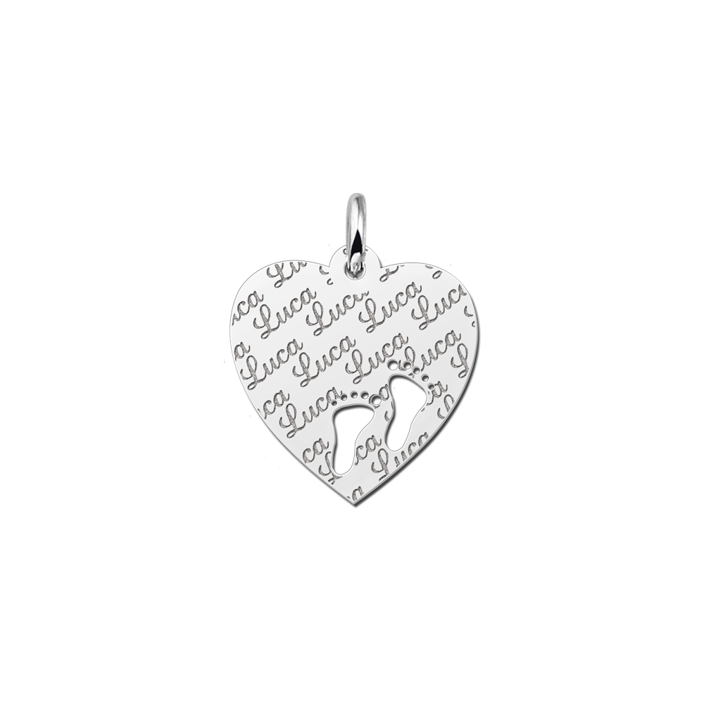 Silver  heart nametag repeat engraving feet