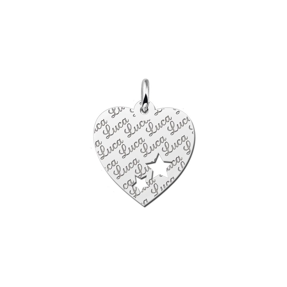 Silver  heart nametag repeat engraving stars