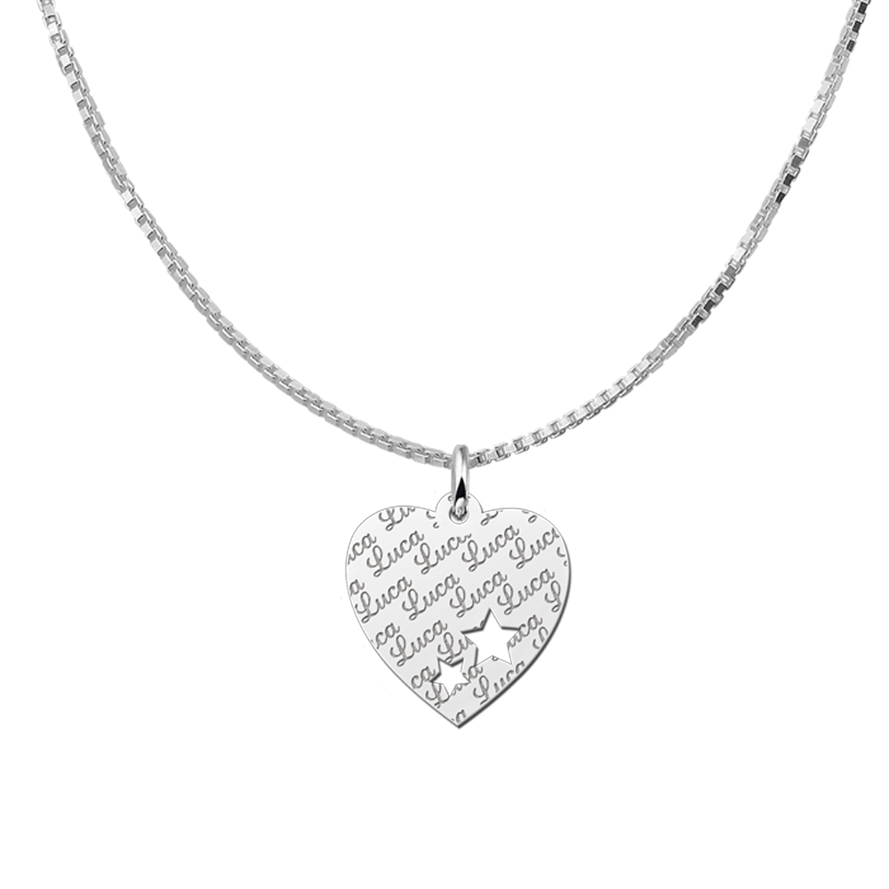 Silver  heart nametag repeat engraving stars