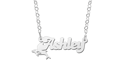 Silver Kids Name Necklace with Dolphin