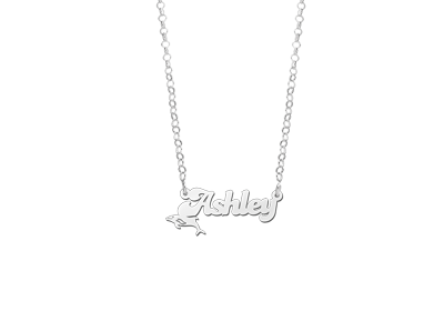 Silver Kids Name Necklace with Dolphin