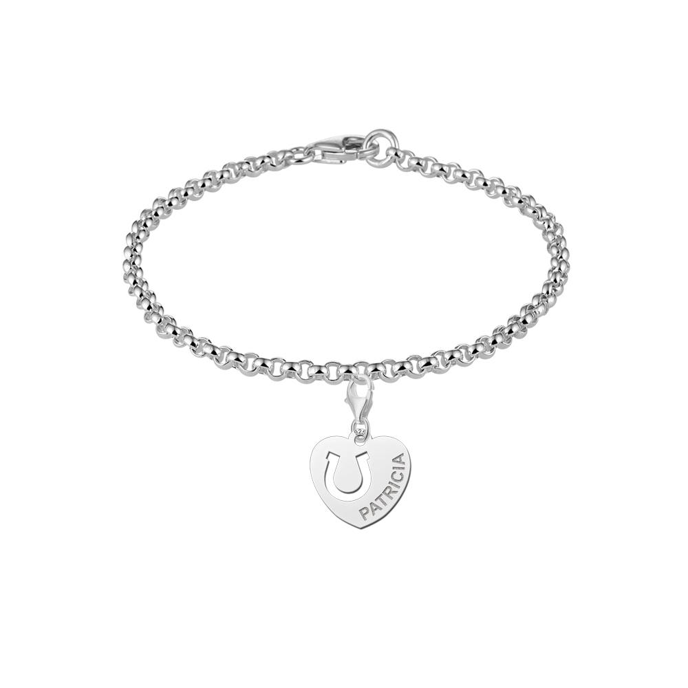 Silver horse namecharm heart horseshoe