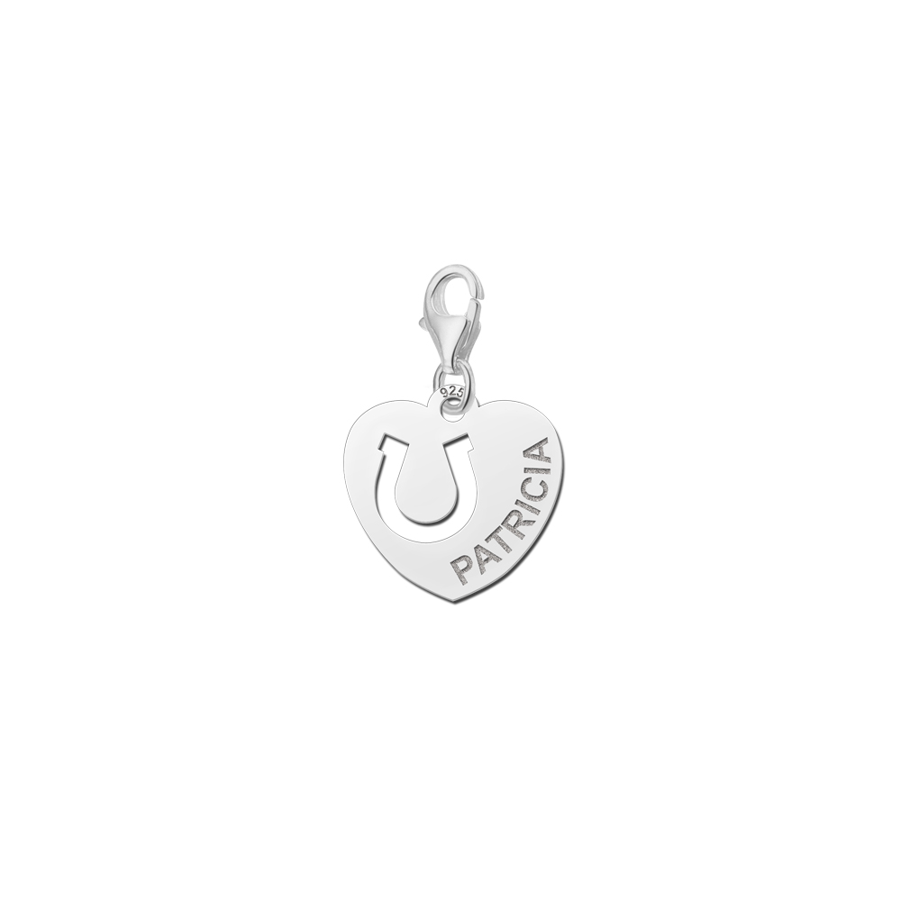 Silver horse namecharm heart horseshoe