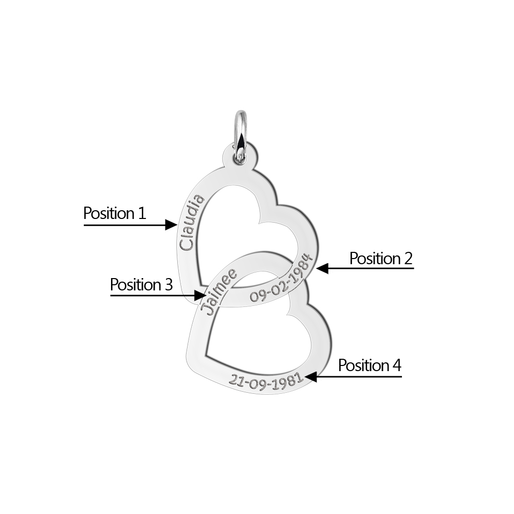 Sterling silver pendant with two linked hearts and engraving