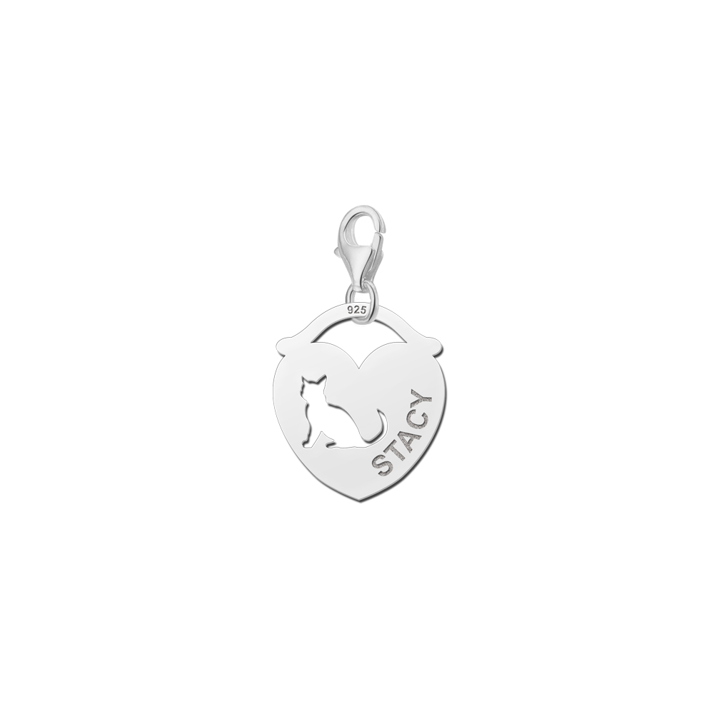 Silver pet namecharm heart cat