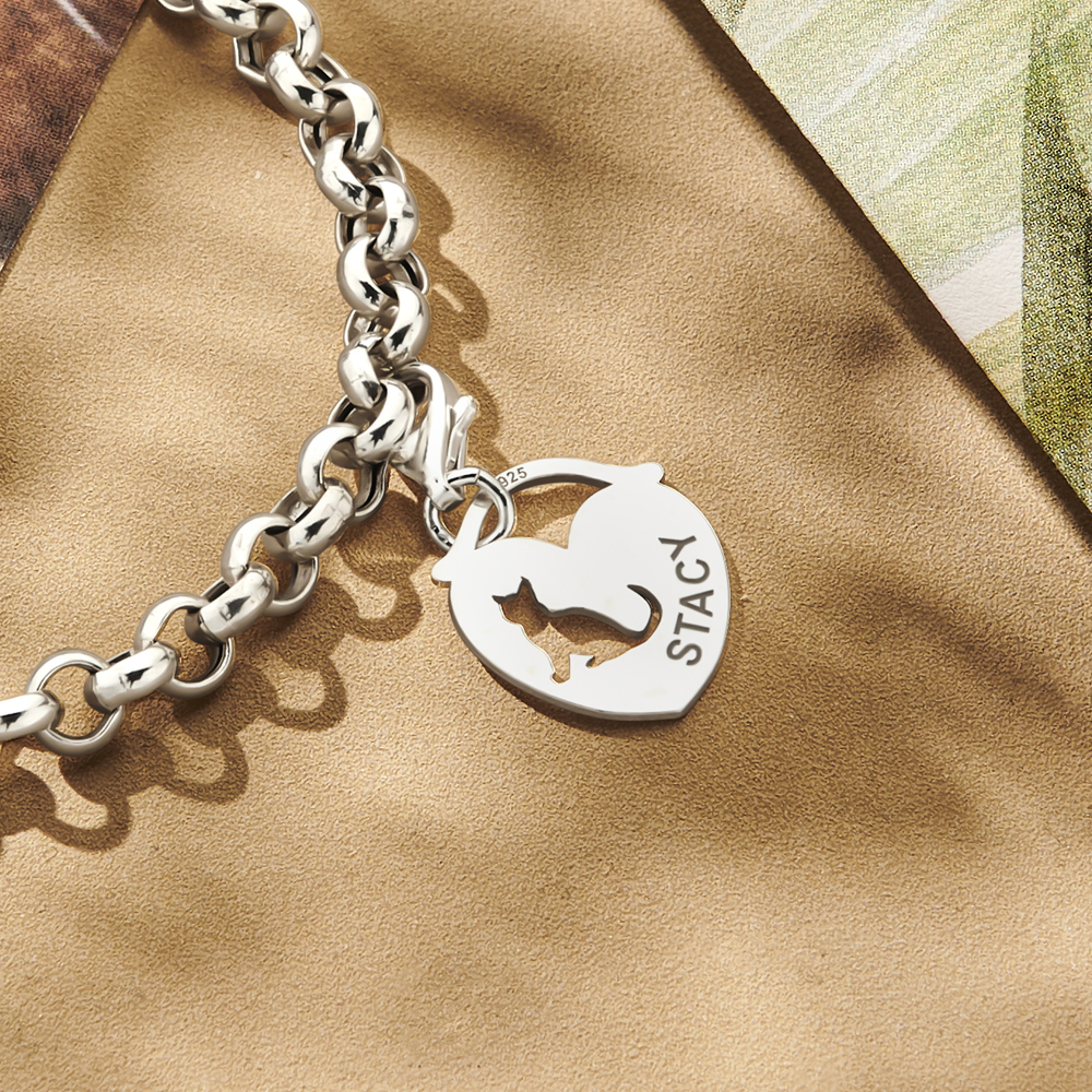 Silver pet namecharm heart cat