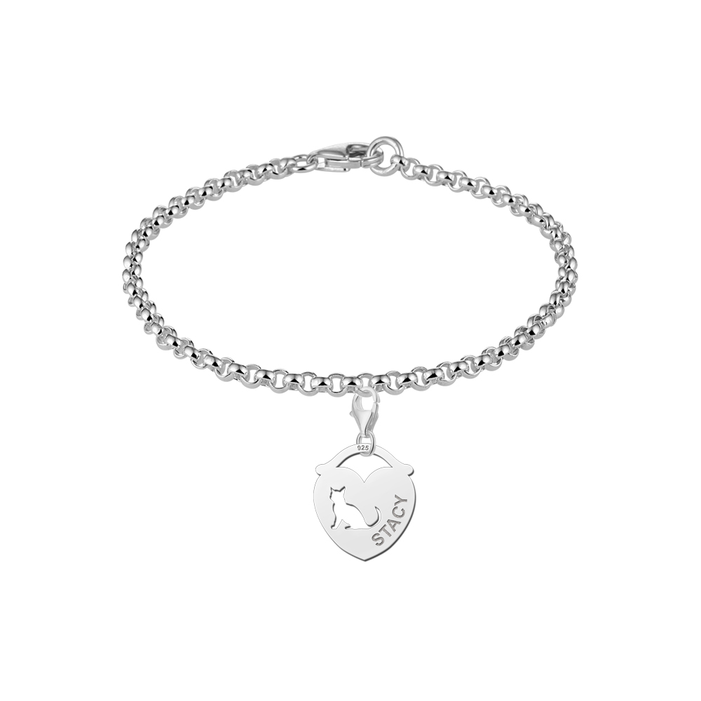 Silver pet namecharm heart cat