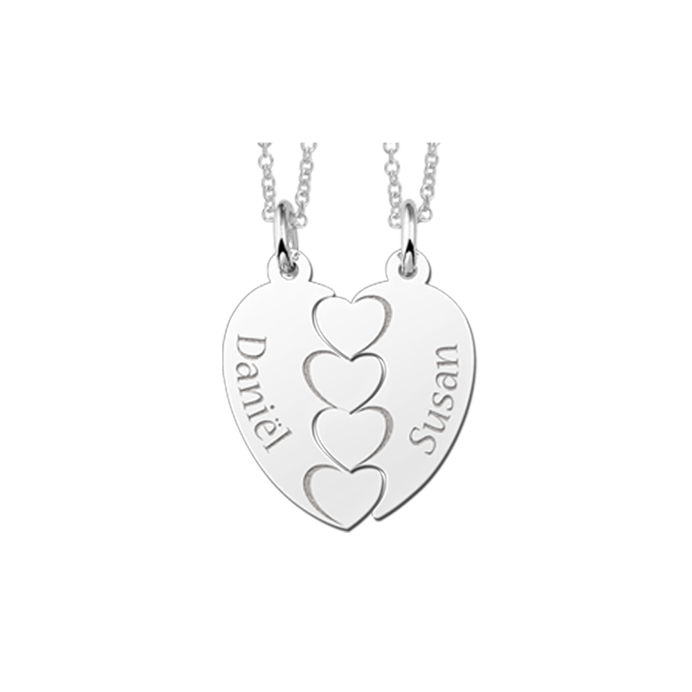 Silver interlocking pendant, engraved hearts