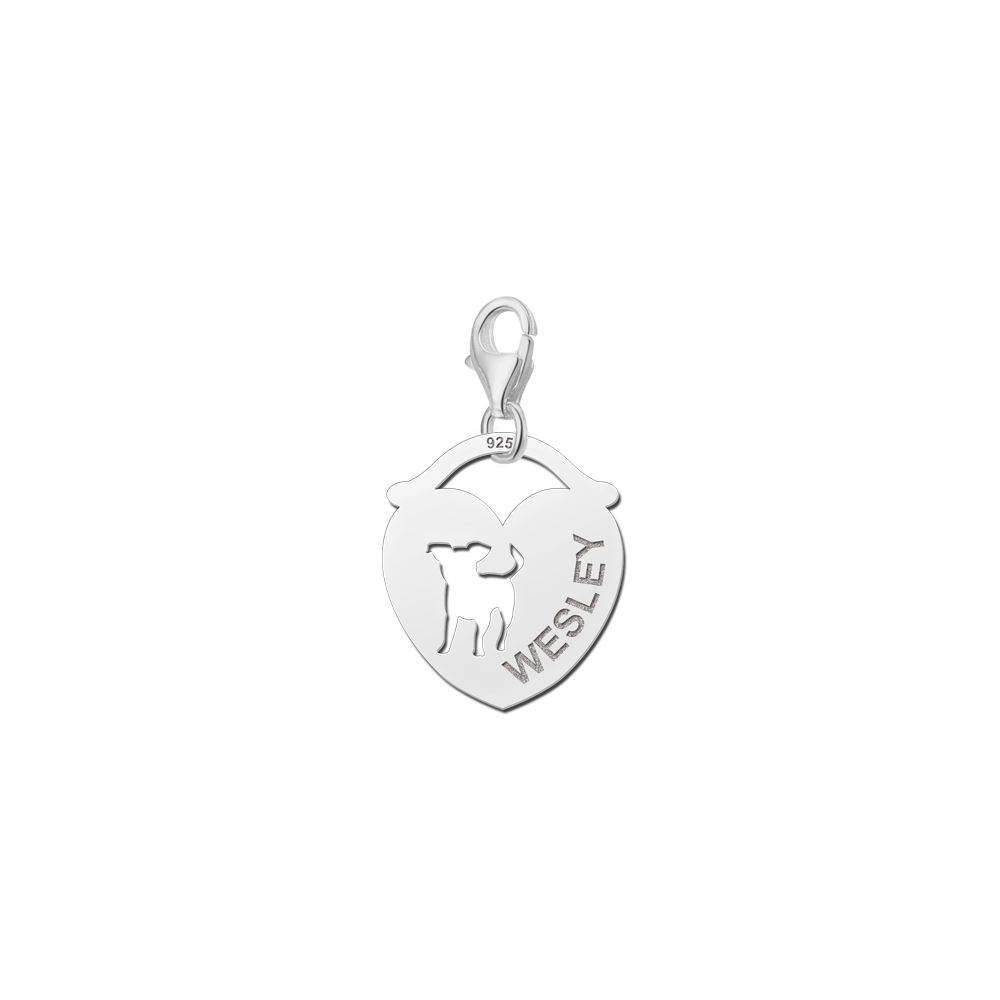 Silver pet namecharm heart doggy