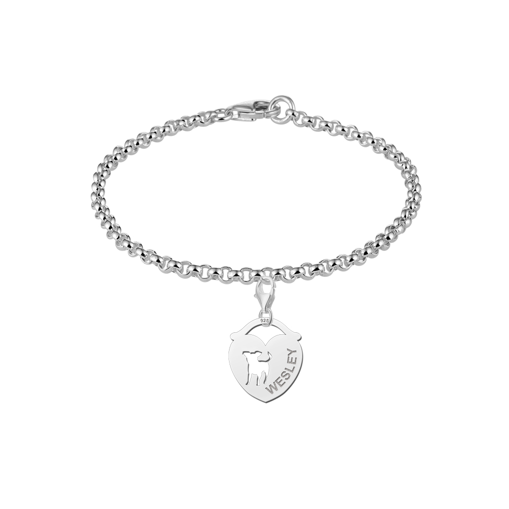 Silver pet namecharm heart doggy