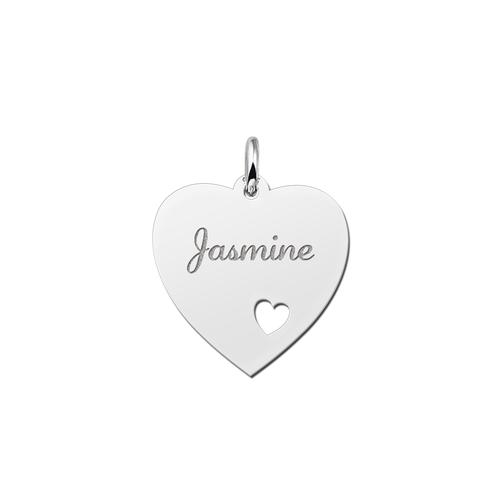 Silver engraved heart nametag heart