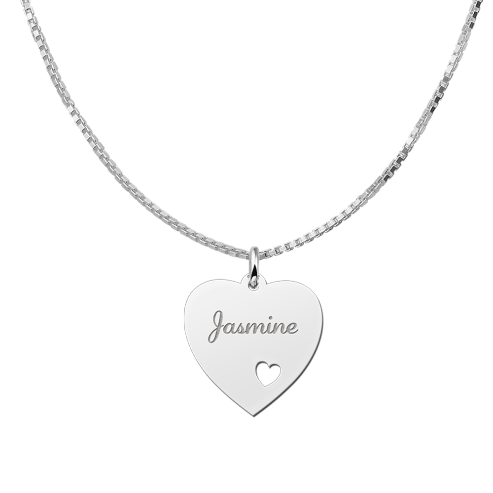 Silver engraved heart nametag heart