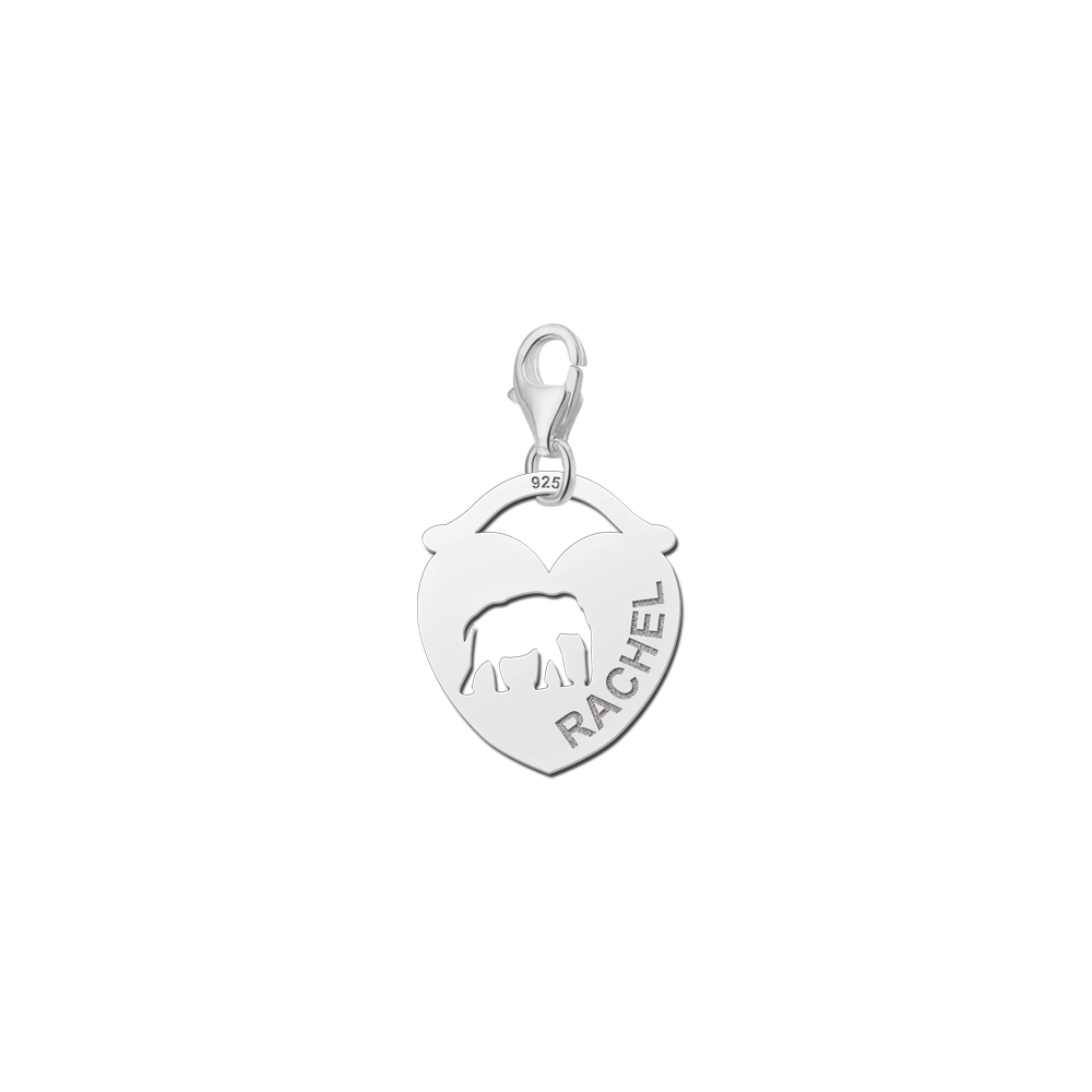 Silver pet namecharm heart elephant