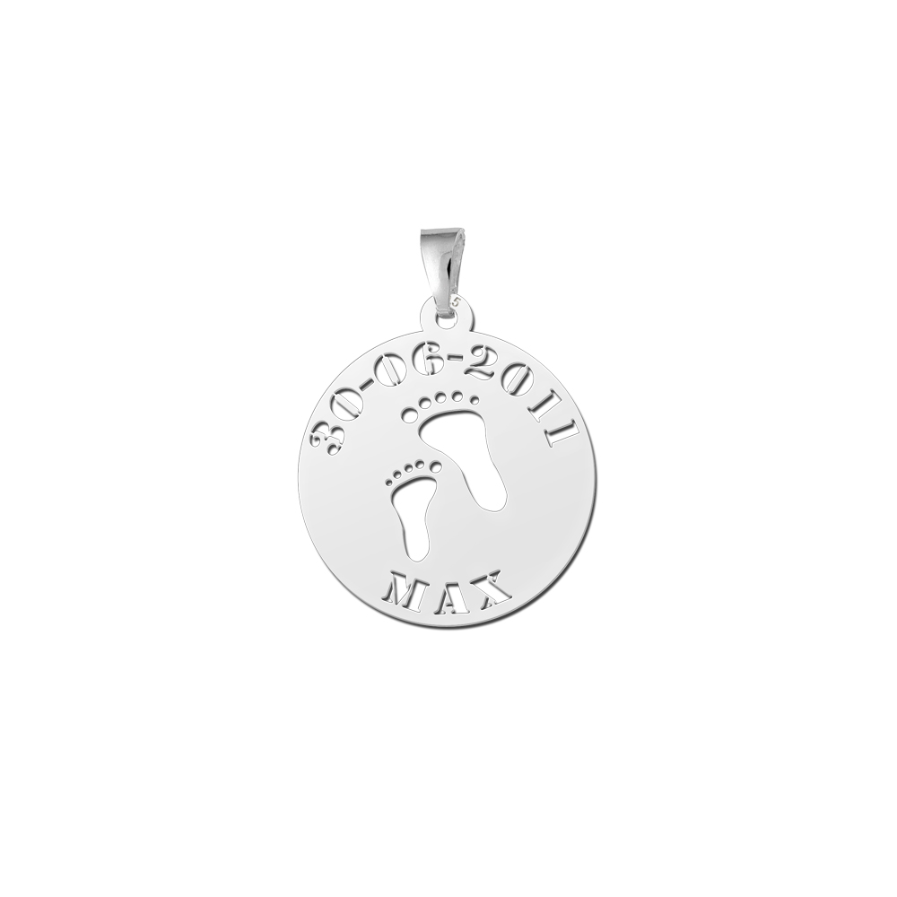 Name charm silver baby feet with name and date