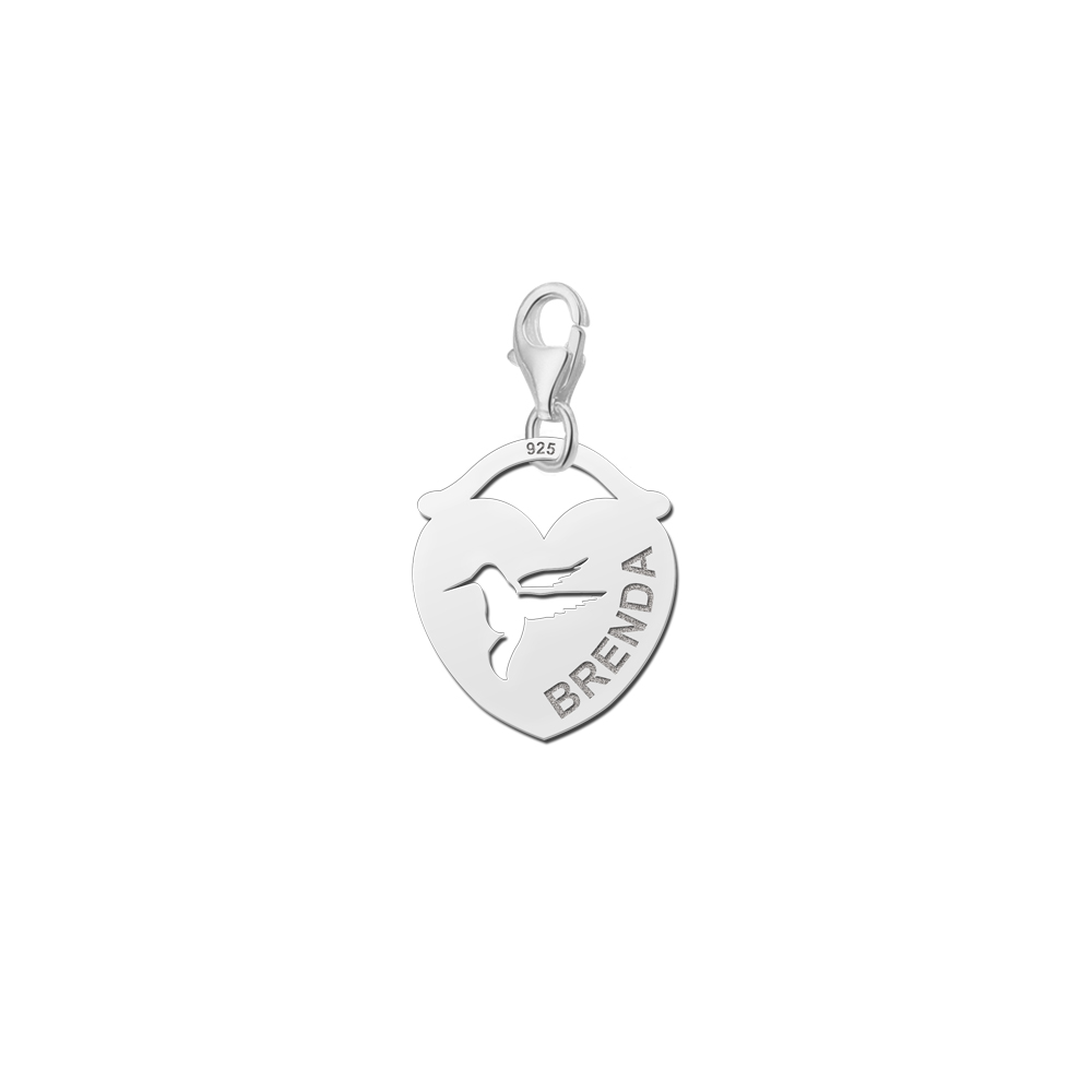 Silver pet namecharm heart bird