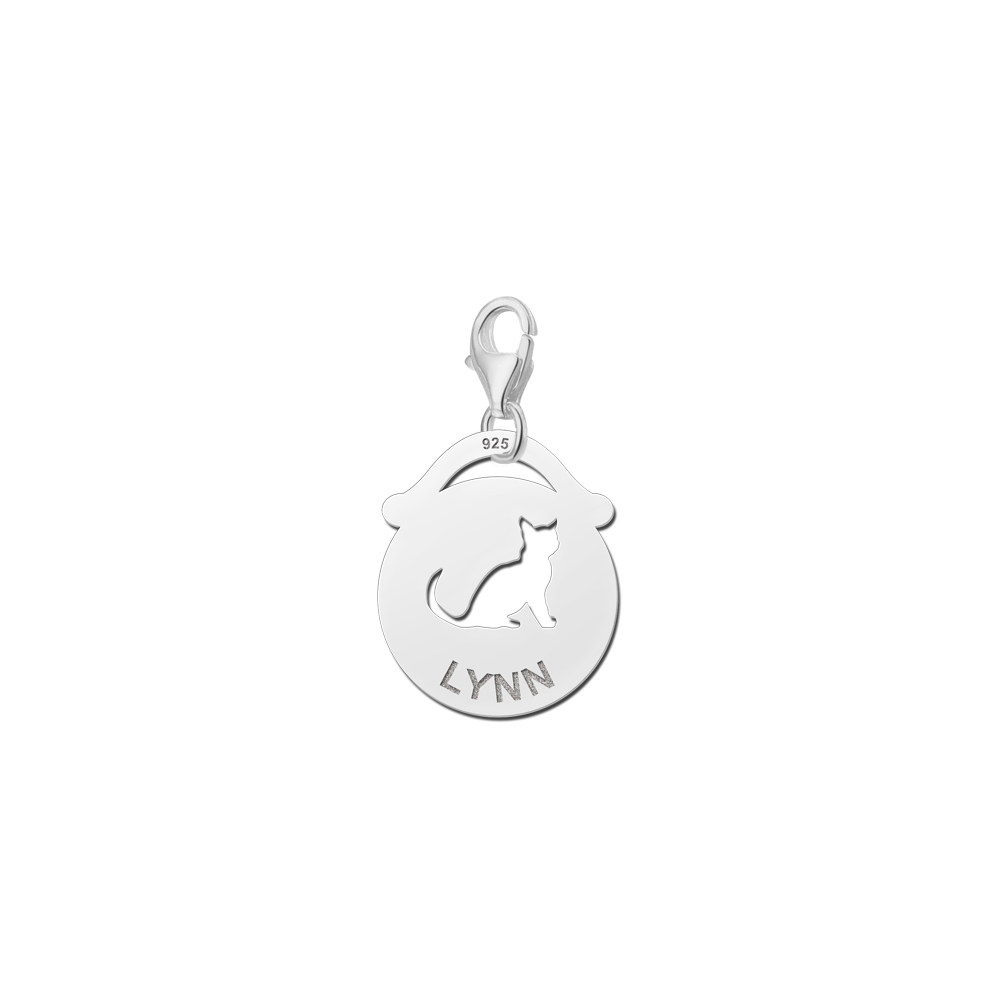 Silver pet namecharm round cat