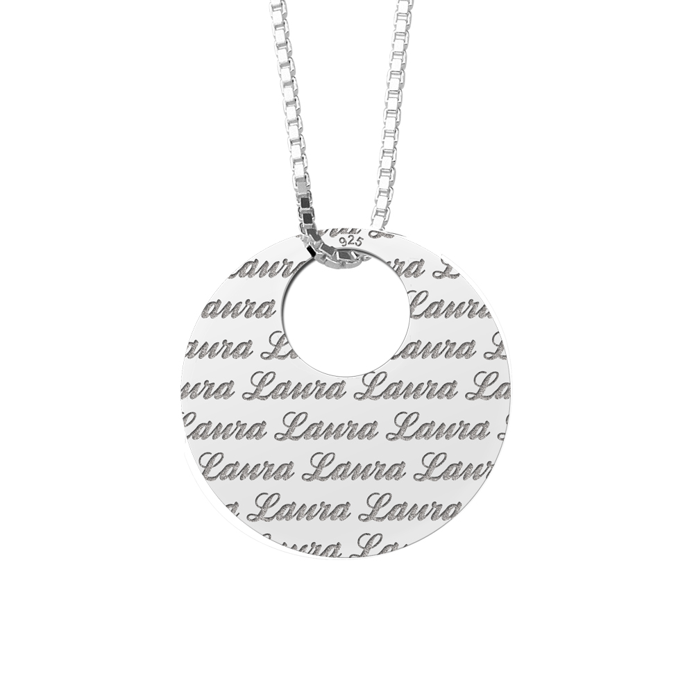 Silver round pendant engraved with chain 45-50cm