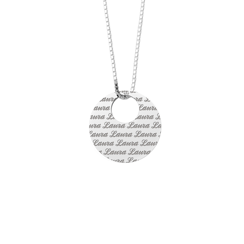 Silver round pendant engraved with chain 45-50cm