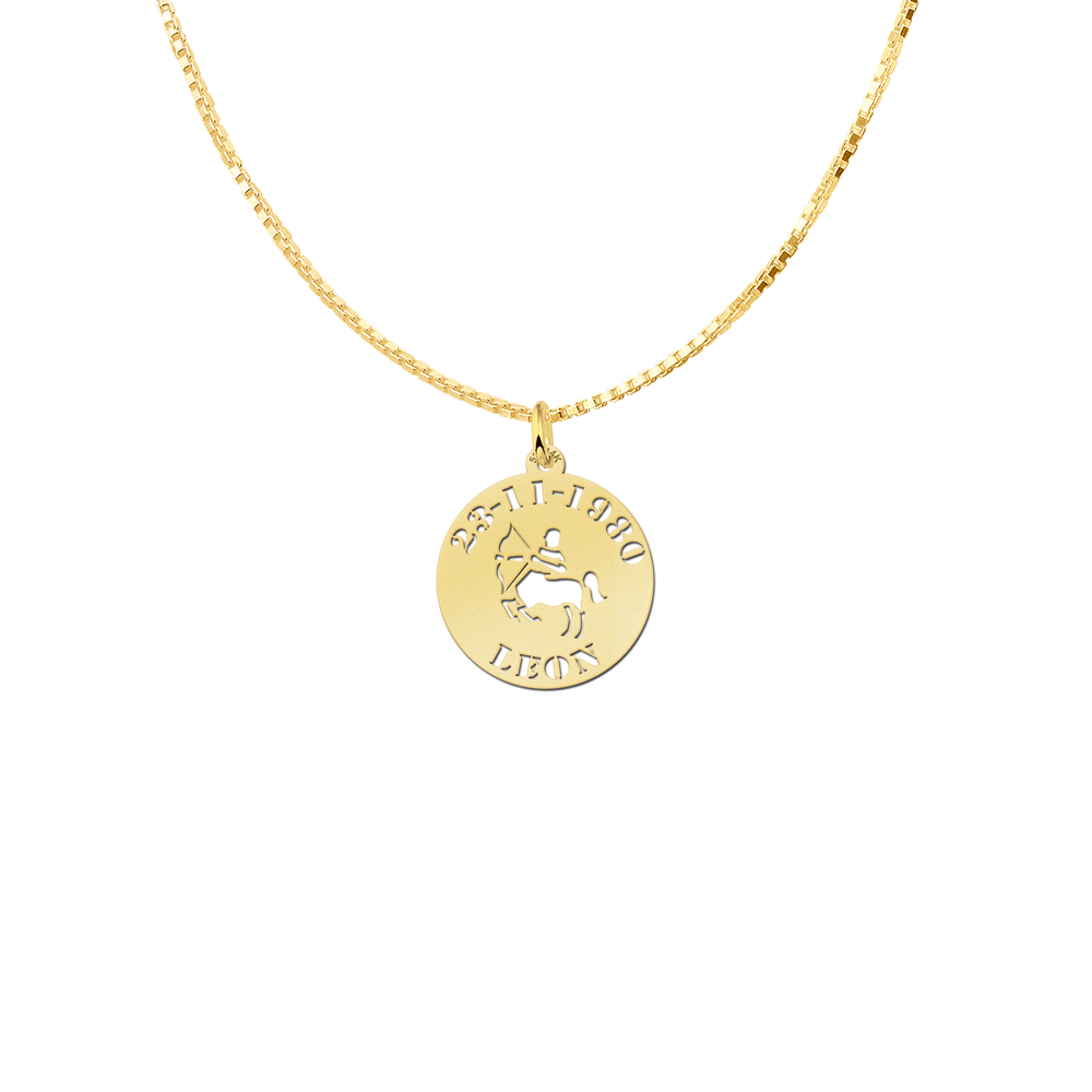 Golden zodiac round namependant Sagittarius