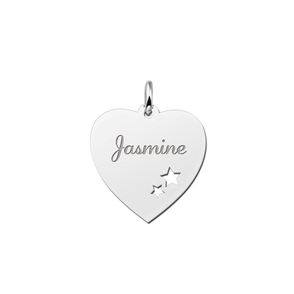 Silver engraved heart nametag 4leafclover