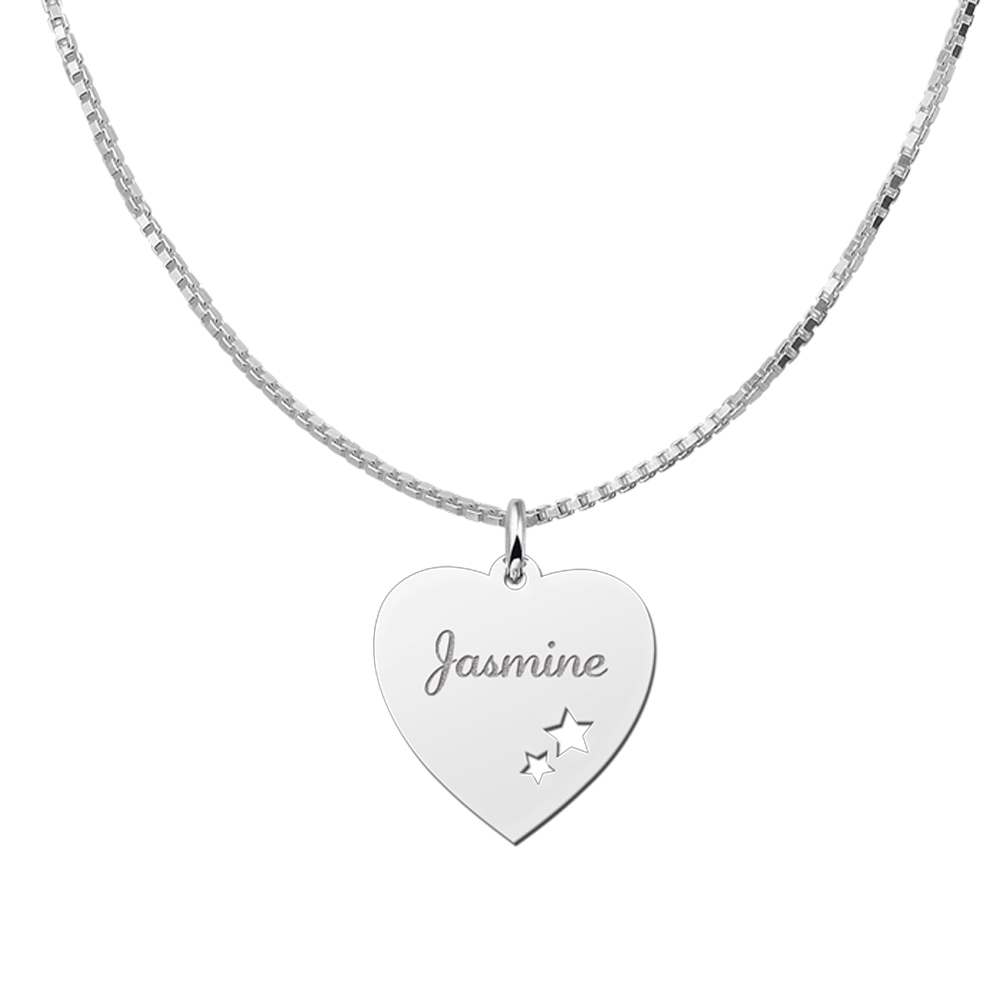 Silver engraved heart nametag 4leafclover