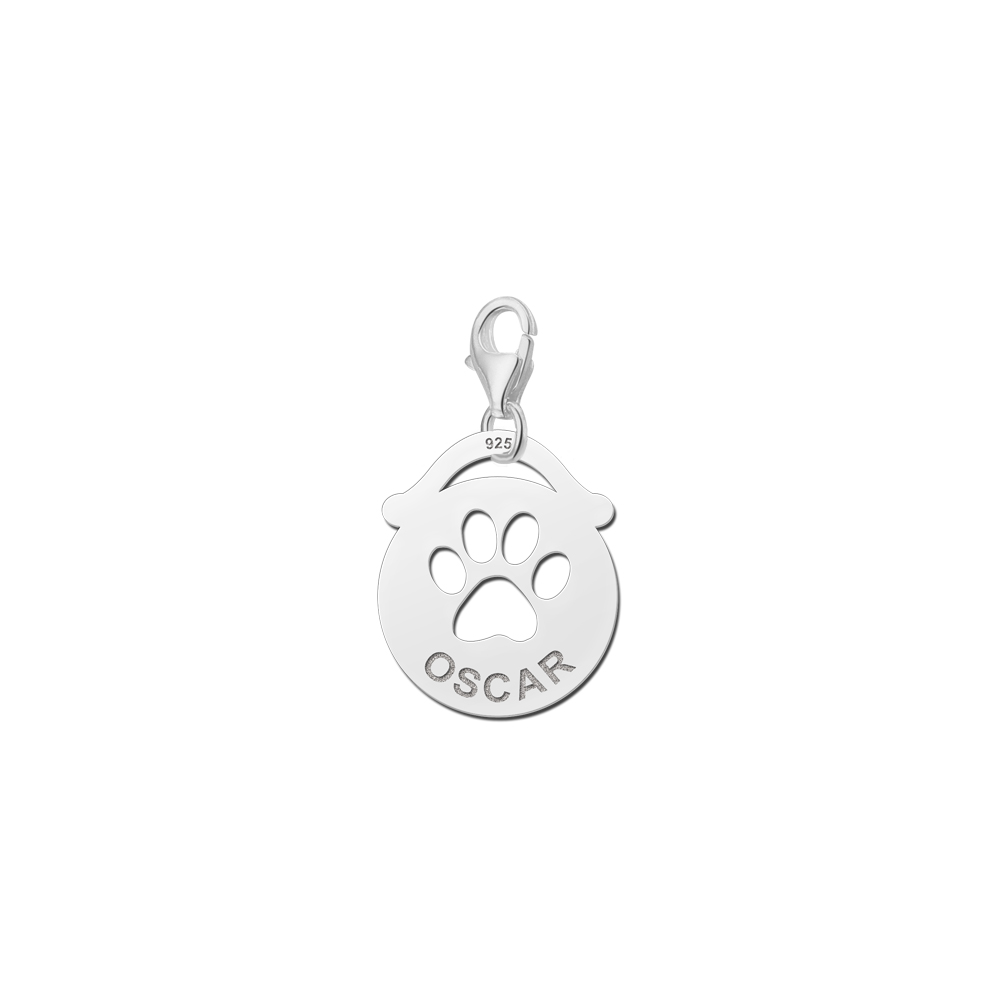 Silver pet namecharm round paw