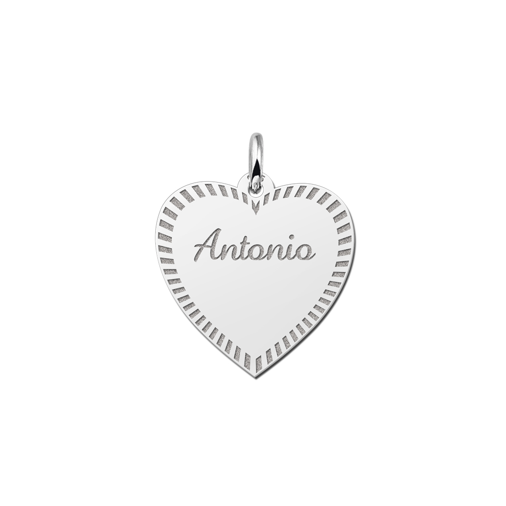 Silver engraved heart nametag design
