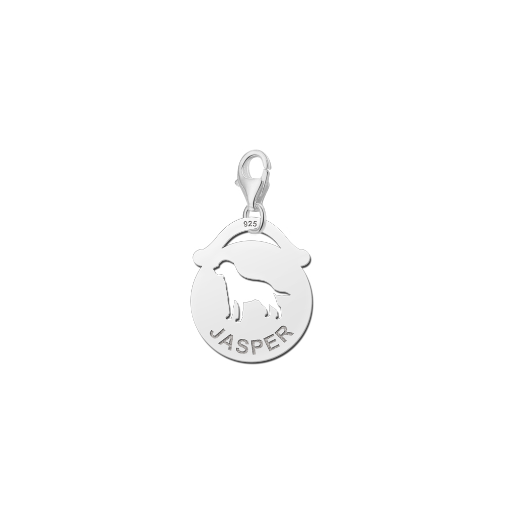 Silver pet namecharm round dog